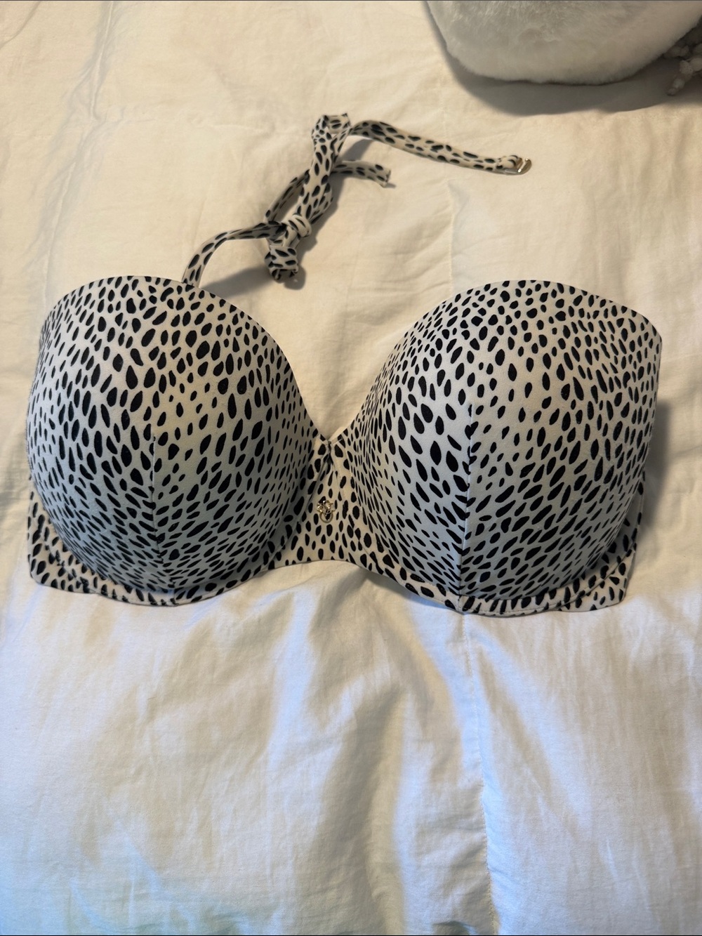 Victoria's Secret Black and White Spot Print Strapless Bikini Top